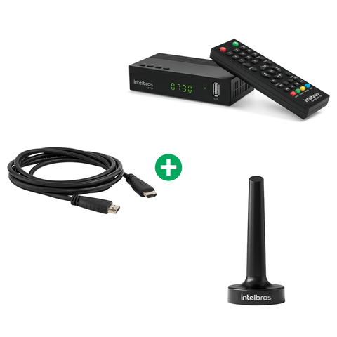 Kit conversor digital + cabo HDMI + antena UHF HDTV - composição